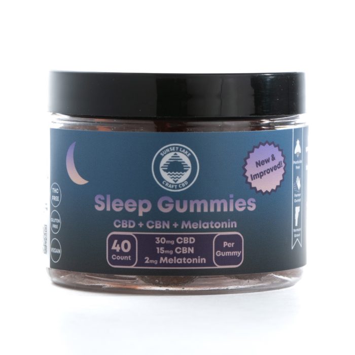 A 40 count jar of CBD and CBN infused Sleep Gummies from Sunset Lake