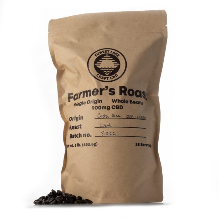 One pound bag of Farmer's Roast CBD Coffee from Sunset Lake CBD