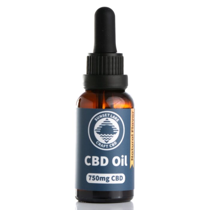 One 1oz bottle and dropper of 750mg full spectrum CBD oil, unflavored, from Sunset Lake CBD