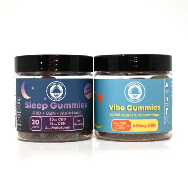 Vibe N Night CBD Gummy Bundle. Sleep Gummies on the left, Vibe on the right