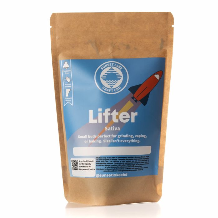 A one ounce kraft bag of Lifter Hemp Flower Smalls