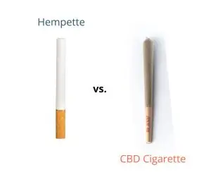 A hempette side by side with a CBD Cigarette (Preroll) 