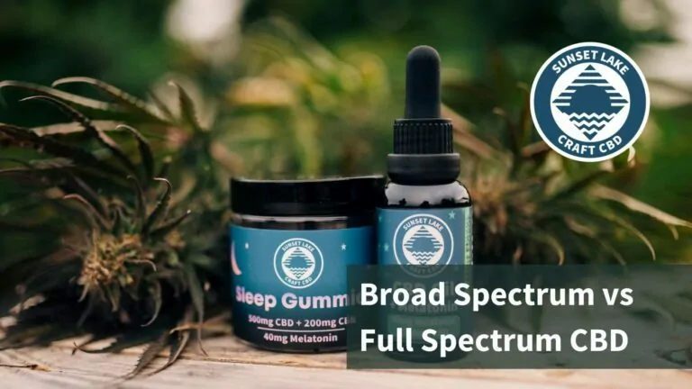 Broad spectrum gummies next to full spectrum tincture. Text reads "Broad Spectrum vs. Full Spectrum CBD"