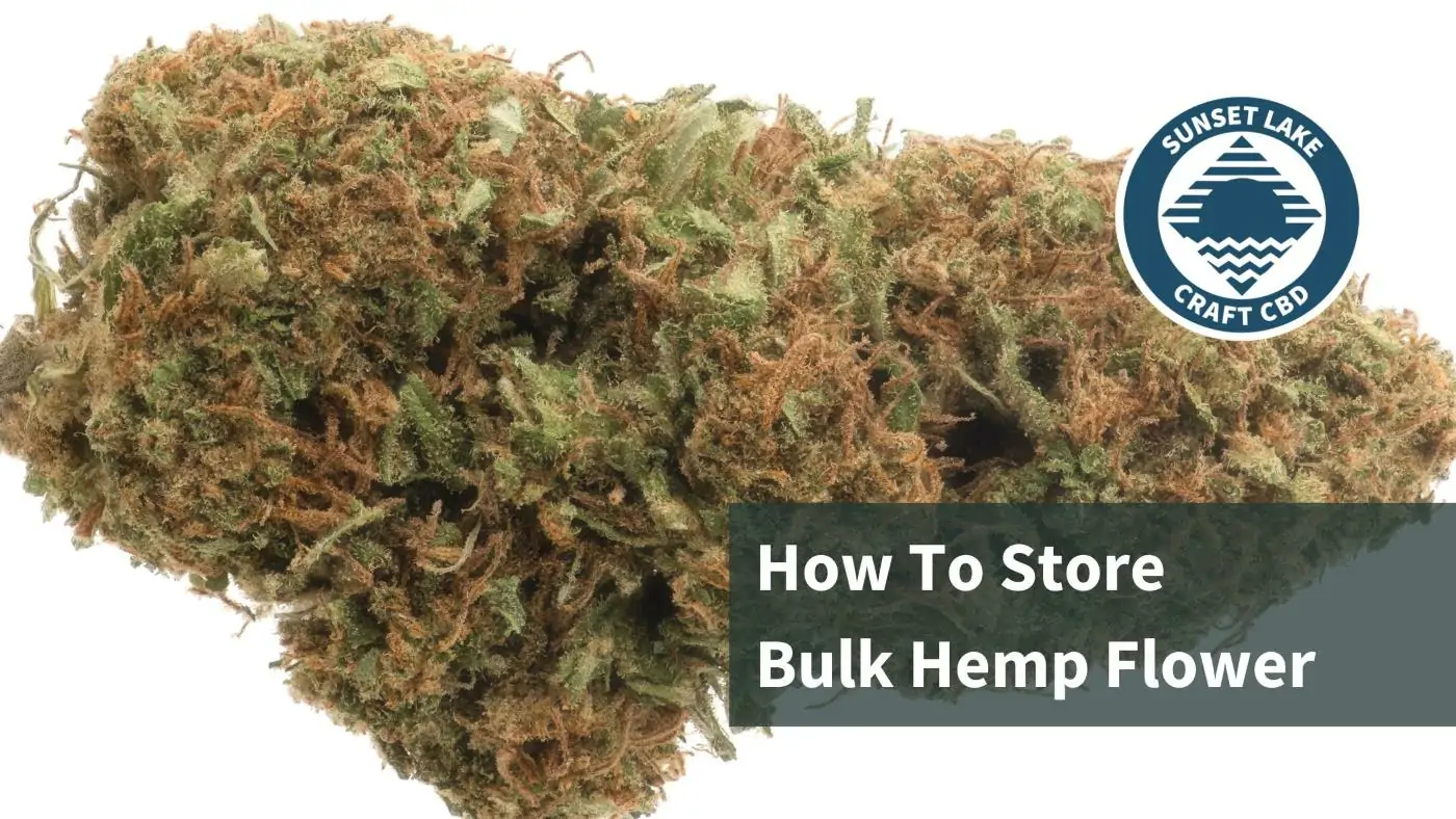 Close up of hemp flower. Text reads "How to store bulk hemp flower"