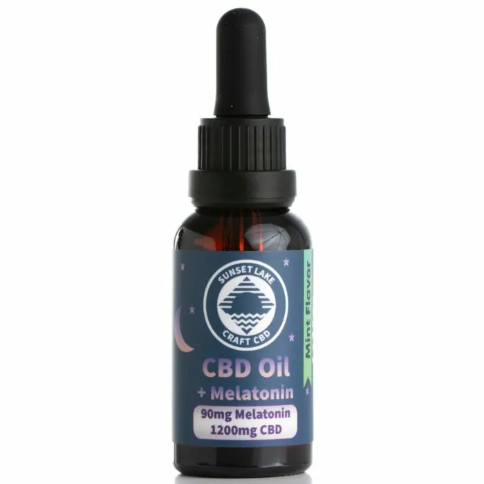 Sunset Lake CBD's mint-flavored 1,200mg Full Spectrum CBD Oil Tincture + Melatonin.