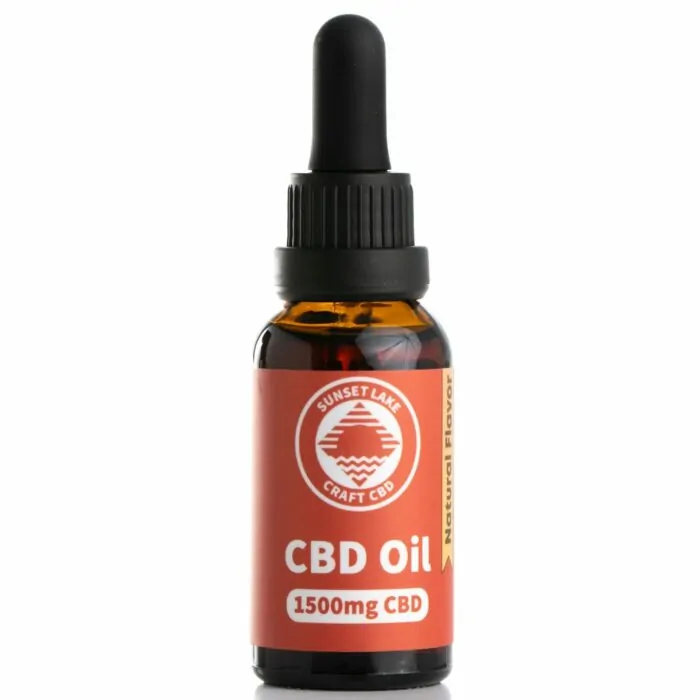 One 1oz bottle and dropper of 1500mg full spectrum CBD oil, unflavored, from Sunset Lake CBD