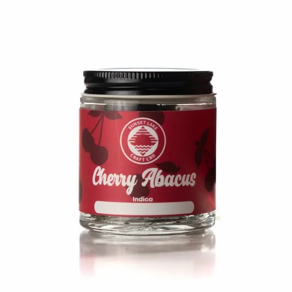 One quarter ounce jar Cherry Abacus hemp flower from Sunset Lake CBD