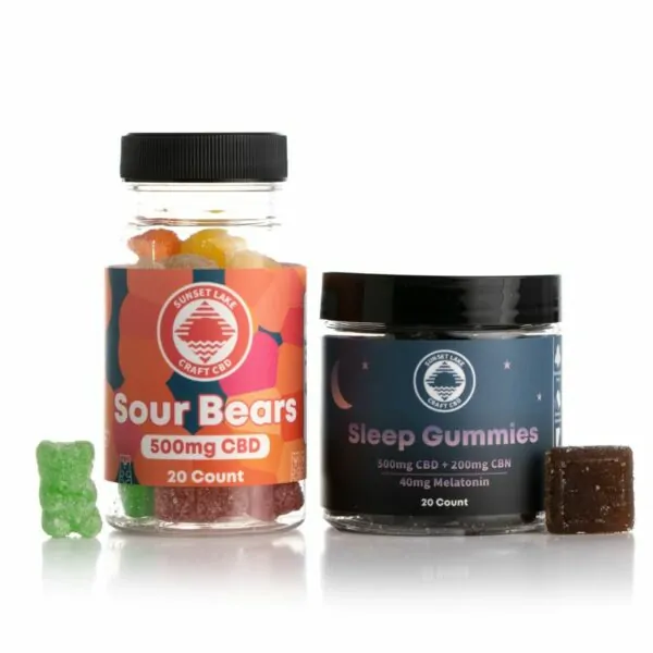 The Day N Night Gummy Bundle featuring a 20 count CBD Sour Bears and Sleep Gummies