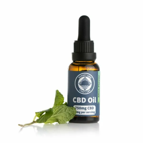 Mint-flavored 750mg CBD Oil with a sprig of mint