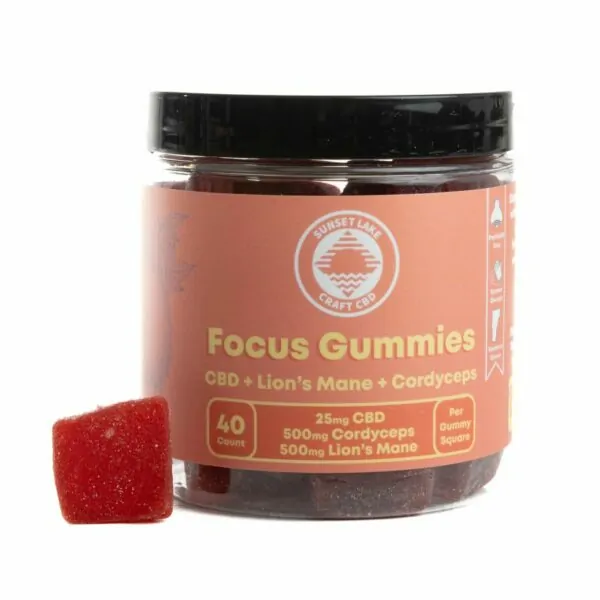 A 40 count jar of Focus CBD Functional Mushroom Gummies