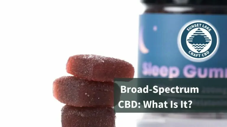 A jar of broad-spectrum CBD gummies. Text reads Broad-Spectrum CBD: What Is It?