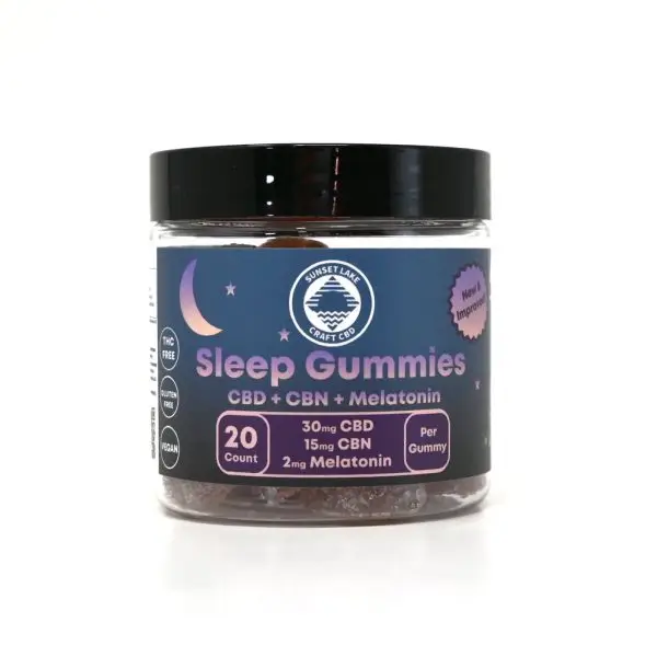 20-count jar of Sleep Gummies with CBD, CBN, and melatonin